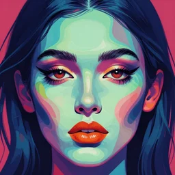a cool colourful psychedelic face in the style of an album cover