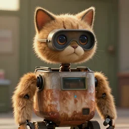 film still from the movie chappie of the robot chappie furry anthro anthropomorphic stylized cat ears head android service droid robot machine fursona