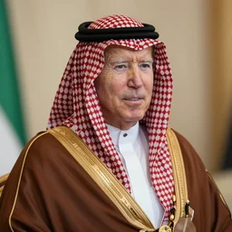 a portrait photograph of joe biden as a muslim sheikh from saudi arabia, dslr photography