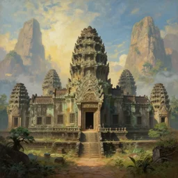 a beautiful painting of a ancient temple on another world by rodney matthews | wide angle | unreal engine :. 3
