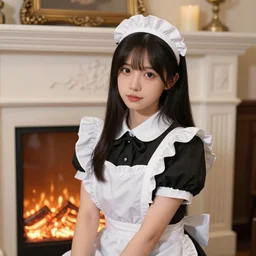 beautiful young woman in maid costume, fireplace, hyperdetailed, artstation, cgsociety, 8 k