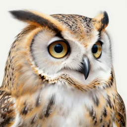 realistic portrait beautiful painting of owl, triple eye pupil. facing right, fine art, sinister, trending on artstation, smooth draw, sharp focus, digital art, bright colors, fine draw, perfect lighting, high render, high resolution.