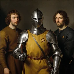 a knight of the round table in starfleet uniform, by agnolo bronzino and giovanni bellini