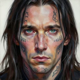 a hyperrealistic acrylic portrait painting of morpheus by artgerm, beksinski and thomas kinkade. intricate details. believable eyes. tattoos on face. epic fantasy art. a full body portrait of chinese buddhist mythology, manga cover titled, oimmortal beast from chinese mythology