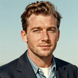 Chris Evans portrait, color vintage magazine illustration 1950