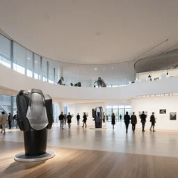 mercedes exhibition center interior designed by gensler, fosters, photorealistic octane render 8 k, 2 8 mm