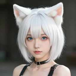 a girl with cat ears and white short hair, final fantasy, 8k