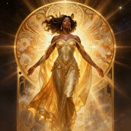 black african princess, warm volumetric lighting, cosmic, symmetric, highly detailed, elegant, concept art, heavenly, god rays, intricate, sharp focus, illustration, alexandros pyromallis, bouguereau, rutkowski, artgerm, alphonse mucha, trending on deviantart