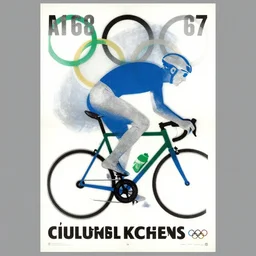 cycling poster for 1 9 6 8 olympic games by otl aicher, screen printed. silver, blue, green, black. on white paper.