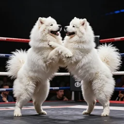 samoyed dog fighting in muay thai