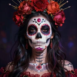 illustration of a sugar skull day of the dead girl, art by michael sowa
