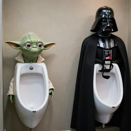 yoda and darth vader at separate urinals next to each other, photorealistic photography - n 9