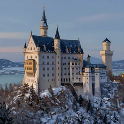 a painting of a castle in the middle of a snowy mountain, a detailed matte painting by andreas rocha and greg rutkowski, dusk, featured on artstation, fantasy art, matte drawing, matte painting, artstation hq