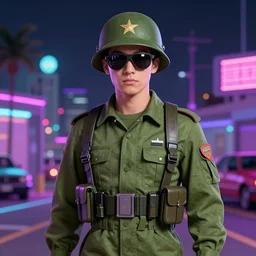 vaporwave soldier, 1 9 9 0 s art style, miami hotline