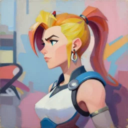 greg manchess portrait painting of alice zuberg as overwatch character, sao, medium shot, asymmetrical, profile picture, organic painting, sunny day, matte painting, bold shapes, hard edges, street art, trending on artstation, by huang guangjian and gil elvgren and sachin teng