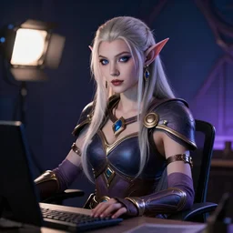 twitch streamer asmongold as a night elf, medium shot, studio lighting