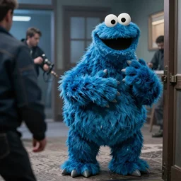 Photo of the cookie monster commiting felony robbery, 24mm f/1.4, HDR