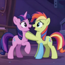 still of Twilight Sparkle brutally fighting Fluttershy in the Pixar Movie directed by John Lasseter, cinematic shot, parody movie bloopers, 3D animated realistic rendered scene dramatic lighting, professional photography