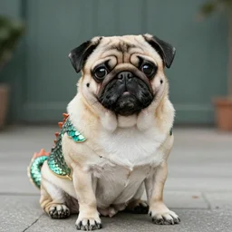 cute pug with dragon scales