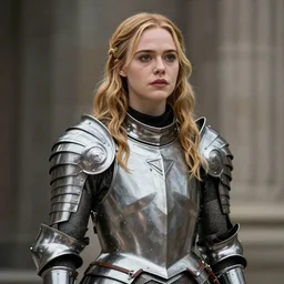 Elle Fanning in armor, in the style of Bill Sienkiewicz