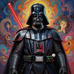 darth vader samurai warrior, intense intricate detail, beautiful and gorgeous design, cinematic composition, painting masterpiece by rembrandt, michelangelo, junji ito, yoji shinkawa, takehiko inoue, psychedelic imagery background, fractal clouds