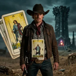 The cowboy, tarot card, the Dark Tower by Stephen King, 8k resolution, cinematic