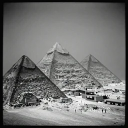 tintype photo, underwater, pyramids falling down