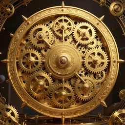 dynamic composition, intricate layered golden clockwork machine with cogs, super detailed, fractal structures, arcane, ornate gilded cosmic machine, in the style of simon lee and jama jurabaev, piotr jablonski, engraged, artgerm, featured on cgsociety, unreal engine, 8 k, octane, raytracing