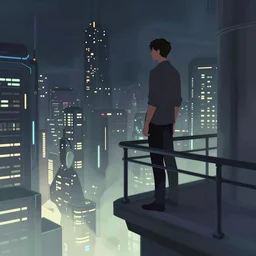 a man standing on a balcony above a futuristic city, dramatic lighting, illustration by greg rutkowski, yoji shinkawa, 4 k, digital art, concept art, trending on artstation