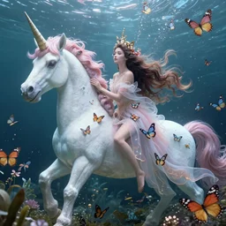 epic ultra detailed realistic portrait of beautiful underwater queen made of butterflies and translucent fabric. in the unicorn's garden. magic. by greg rutkowski, concept art, smooth, sharp foccus ilustration, artstation hq. intricate, elegant. by basil gogos. art by wlop and artgerm and greg rutkowski and
