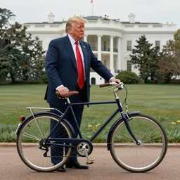 president trump repairs bicycles, at the white house, photography, hyperrealistic, by beeple, greg rutkowski, caspar david friedrich, smooth, illustration, elegant, artstation, digital painting.