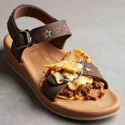 Chaco sandal taco filled with meat and cheese, food photography, HDR, DSLR, Michelin star, detailed, 4k