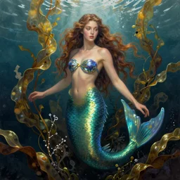 portrait of a mermaid in kelp by MCBESS, colour print