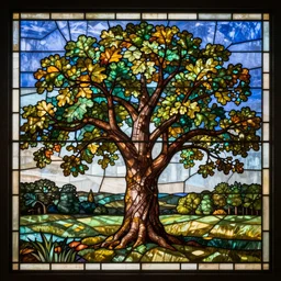 an oak tree in stained glass