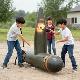 kids playing with a nuclear bomb, dslr photo