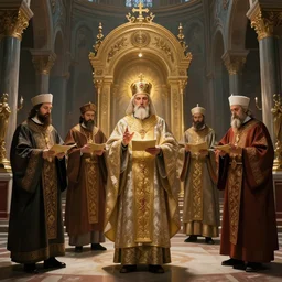 divine liturgy in a byzantine church 4 k, concept art, by wlop, ilya kuvshinov, artgerm, krenz cushart, greg rutkowski, pixiv. cinematic dramatic atmosphere, sharp focus, volumetric lighting, cinematic lighting, studio quality