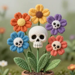 skull flowers from wool cute vibrant