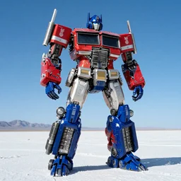 Jetfire from Transformers on a clear sunny day with a blue sky standing in the bonneville salt flats, Transformers Toy, Jetfire!!!!!, Transformers!!!!!!!!!!!!!, Transformers Armada!!!!!, Skyfire, Made of Jet parts, Intricately detailed, Fuselage, Hip skirt wings, Character Portrait, Battroid Mode, Zone of Enders, Anime Robots, Mecha Anime, Anime, Robots, Robot, Robot Mode, 8k, ultra realistic, illustration, splash art, rule of thirds, good value control