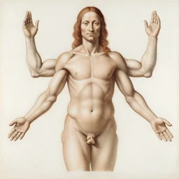 anatomy diagram of a human with four arms, by Leonardo da Vinci, very detailed, historical,