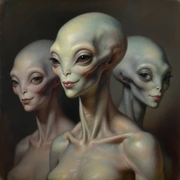 three quarter view, extraterrestrial female lifeform portrait, cultured, friendly, whole head, 3/4 view, dramatic lighting, painted by andreas rocha
