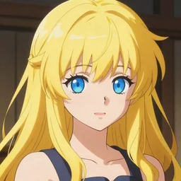 “yellow hair anime girl with blue eyes”