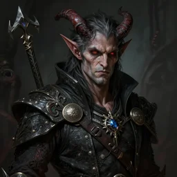 a detailed portrait of a male tiefling demonic race, pathfinder portrait, dndart, deviantart fantasy portrait, demon, 4 k, hires, grimdark, dark fantasy, beautifully detailed, art by greg rutkowski and alphonse mucha
