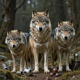 wolves and their treasures. fantasy style, ultra realistic, octane render, unreal engine, raytracing, 8 k highly detailed, trending on artstation, illustration, digital painting, highly detailed render by by david caspar friedrich and george stubbs