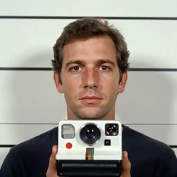 Mugshot Portrait of Maxmoefoe taken in the 1970s, photo taken on a 1970s polaroid camera, grainy, real life, hyperrealistic, ultra realistic, realistic, highly detailed, epic, HD quality, 8k resolution, body and headshot, film still, front facing, front view, headshot and bodyshot, detailed face, very detailed face