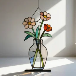 i dream of a vase flowers, modern, studio, stained glass, sunlight
