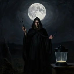dark ritual, dark atmosphere, full moon, sorcery, by andrew wyeth, by louis - jean - francois lagrenee, by edward hopper - n 4