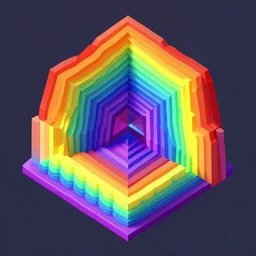 isometric 3 d surrealist rainbow, frequencies divided as sacred geometry 3 d shapes, very surreal, by dali