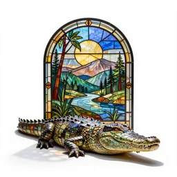 stained glass crocodile, clean 3d render, full body, isolated on a pure white background, centered, entire subject in frame, sharp focus, soft studio lighting