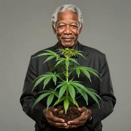 Morgan freeman holding a giant marijuana plant, amazing digital art, highly detailed, trending on artstation