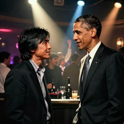 a photo of hideo kojima with obama in a nightclub